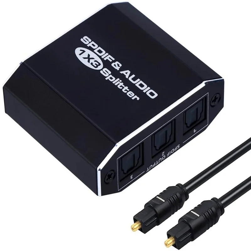 3 Way Spdif Toslink Optical Digital Audio Splitter 1x3 Aluminum Alloy Optical Splitter 1 In 3 Out Support DTS AC3 LPCM
3 Way Spdif Toslink Optical Digital Audio Splitter 1x3 Aluminum Alloy Optical Splitter 1 In 3 Out Support DTS AC3 LPCM