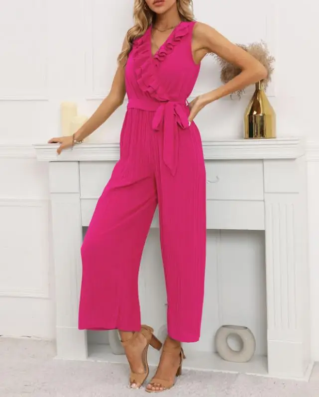 Jumpsuit Women 2023 Summer New Fashion Casual Sleeveless V-Neck Ruffled Lace 100 Pleated Jumpsuit with A Sweet Commuting Style
Jumpsuit Women 2023 Summer New Fashion Casual Sleeveless V-Neck Ruffled Lace 100 Pleated Jumpsuit with A Sweet Commuting Style