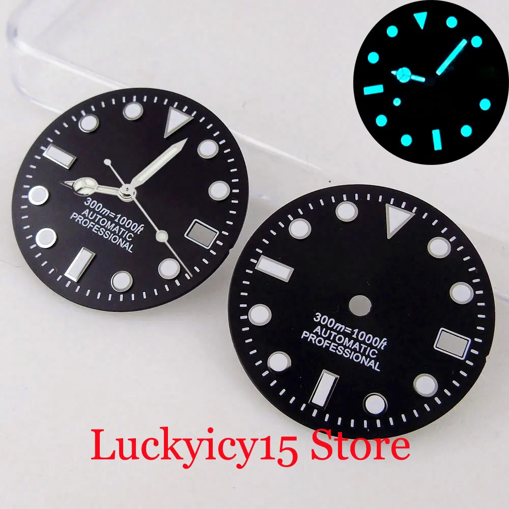 29MM Greenish-blue Luminous Sterile Black Watch Dial With Date Display Fit NH34A NH35A NH36A SKX SRP Mechanical Movement
29MM Greenish-blue Luminous Sterile Black Watch Dial With Date Display Fit NH34A NH35A NH36A SKX SRP Mechanical Movement
