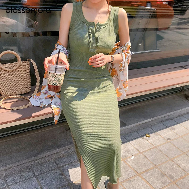 Blossomora Cotton Skims Vest Dress Sexy Split O-neck Sleeveless Knitted Ribbed Midi Dresses Luxury Summer Vestido for Women 2022
Blossomora Cotton Skims Vest Dress Sexy Split O-neck Sleeveless Knitted Ribbed Midi Dresses Luxury Summer Vestido for Women 2022