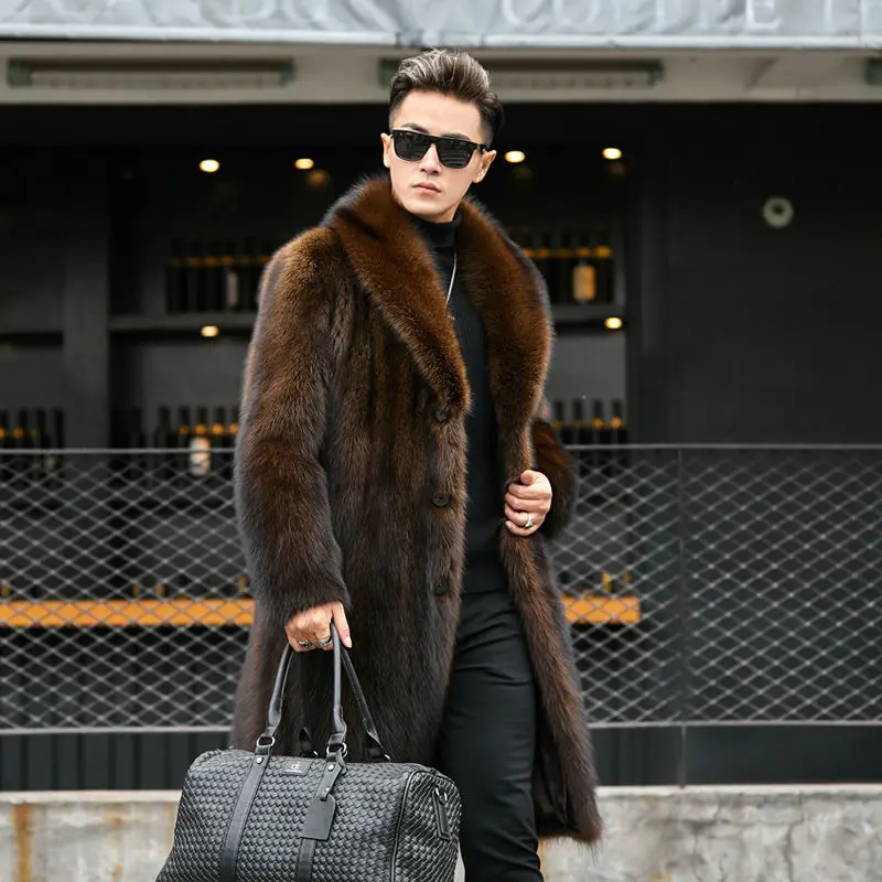 Mink Coat Men's Mid-length Whole Autumn and Winter New Large Size Plus Velvet Thickening Imitation Raccoon Fur Men Clothing | Мужская