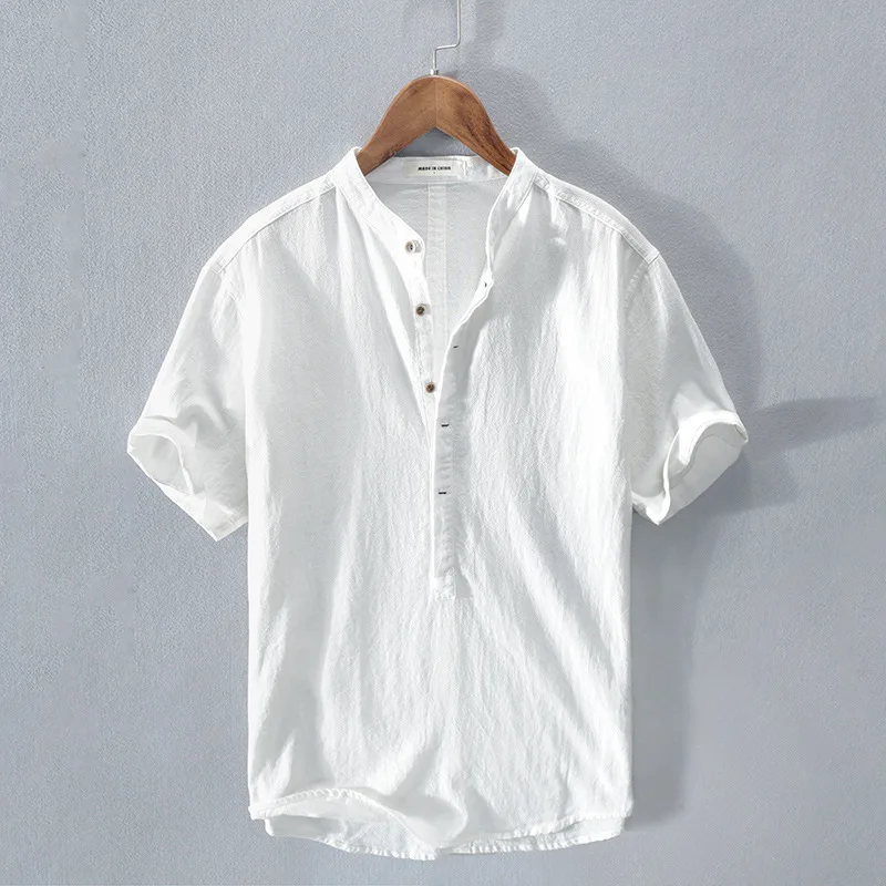 High Quality Men Short Sleeve Single Breasted Stand Collar Cotton Linen Shirts Japan Casual Minimalist Business StyleTops
High Quality Men Short Sleeve Single Breasted Stand Collar Cotton Linen Shirts Japan Casual Minimalist Business StyleTops