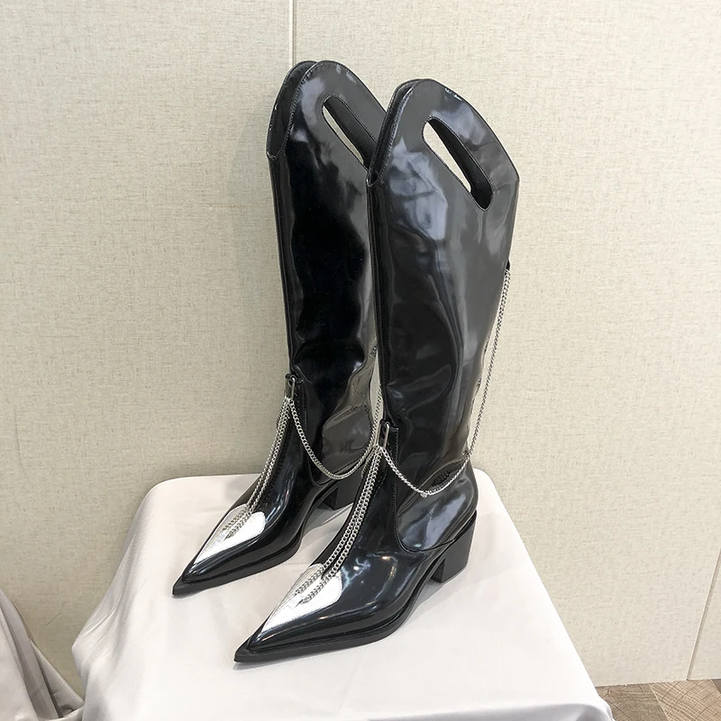 Solid Boots Women's 2023 New Winter Pointed Toe Chain Punk Style Knight Boots Knee Length Fashion Spicy Girls' High Boots
Solid Boots Women's 2023 New Winter Pointed Toe Chain Punk Style Knight Boots Knee Length Fashion Spicy Girls' High Boots