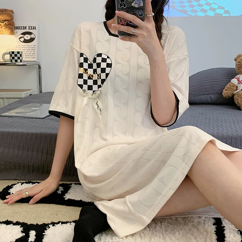 Summer Women Nightdress Pajama For Adult Sweet Sleepwear Short Sleeve Cotton Pyjama Pour Femme Sleepshirts Love Homewear
Summer Women Nightdress Pajama For Adult Sweet Sleepwear Short Sleeve Cotton Pyjama Pour Femme Sleepshirts Love Homewear
