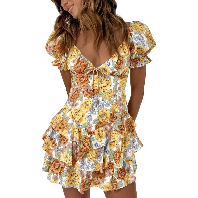 Summer Bohemian Beach Dress Women Floral Printing Deep V-neck Chest Tie Up Short Sleeve Backless Layeres Mini Dress Party
Summer Bohemian Beach Dress Women Floral Printing Deep V-neck Chest Tie Up Short Sleeve Backless Layeres Mini Dress Party
