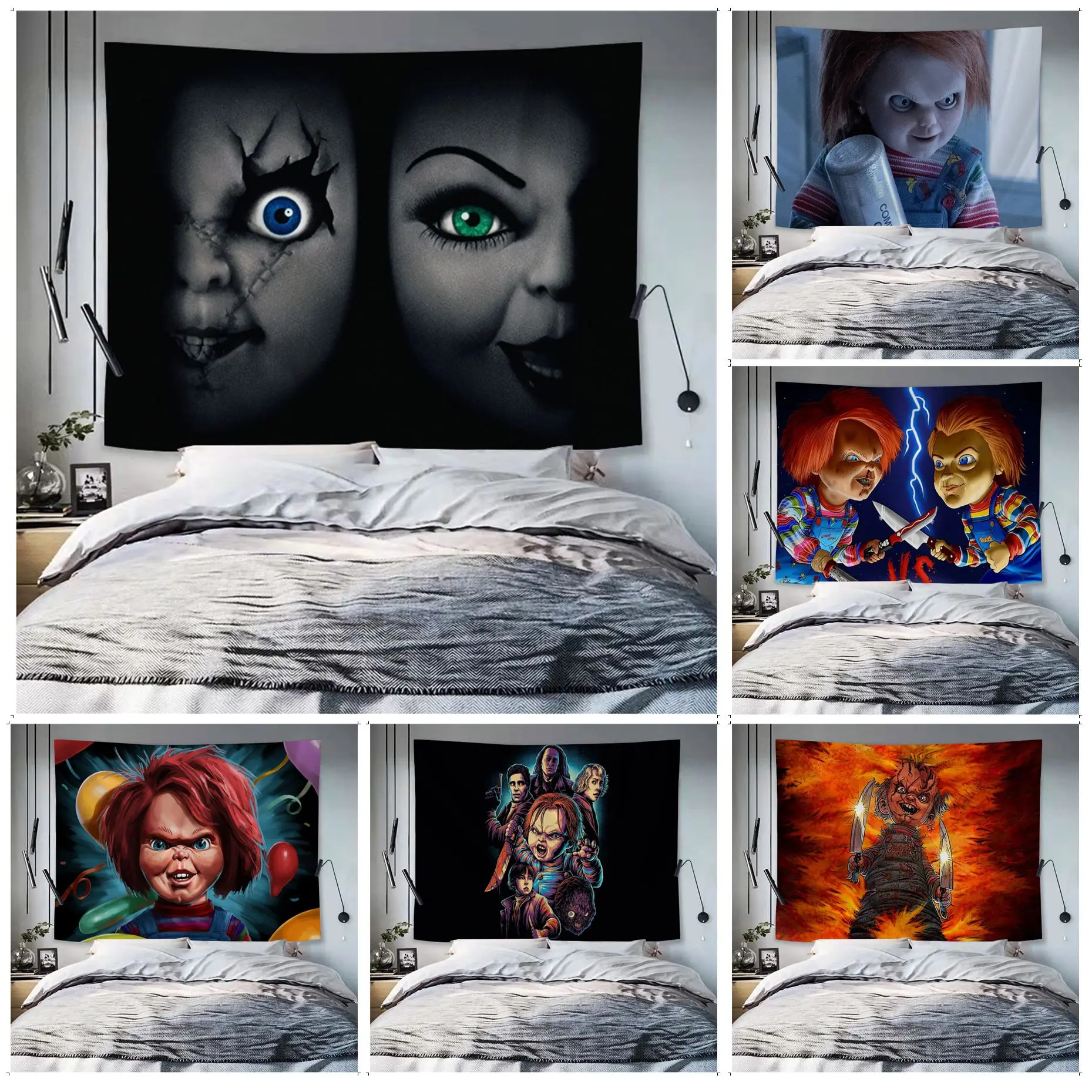 Halloween Horror Movie Bride of Chucky Tapestries Indian Buddha Wall Decoration Witchcraft Bohemian Hippie Kawaii Room Decor
Halloween Horror Movie Bride of Chucky Tapestries Indian Buddha Wall Decoration Witchcraft Bohemian Hippie Kawaii Room Decor