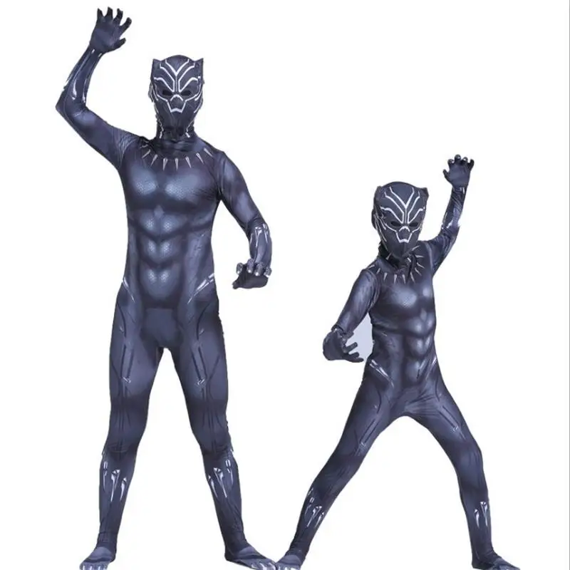 

Anime Superhero Black Kids Panther Men Boys Adult Jumpsuits Children Panther Cosplay Halloween Costume Bodysuits Dress Up New