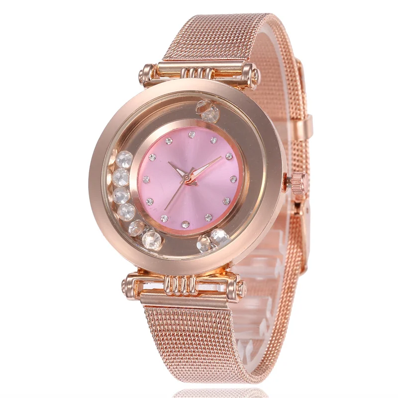 

Watches Women Fashion Flow Bead Rhinestone Luxury Quartz Watch Female Rose Gold Mesh Wristwatches Ladies Gift Relogio Masculino