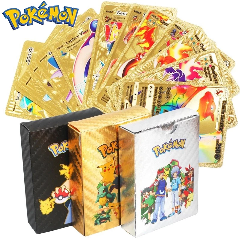 Pokemon Gold Cards Spanish English Foil Gold silve Letter Playing Cards Metalicas Charizard Vmax Gx Series Game Card.
Pokemon Gold Cards Spanish English Foil Gold silve Letter Playing Cards Metalicas Charizard Vmax Gx Series Game Card.