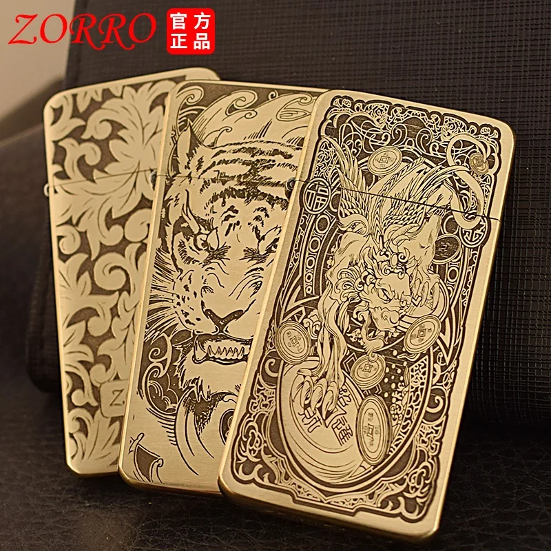 Zorro ветрозащитная ультратонкая керосиновая зажигалка из чистой меди винтажная
