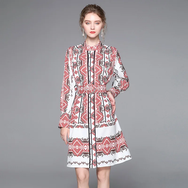 2022 Spring Female Dress Elegant Stand Collar Long Sleeve Fashion Geometric Print Medium Long Knee Length Dress Women's Office
2022 Spring Female Dress Elegant Stand Collar Long Sleeve Fashion Geometric Print Medium Long Knee Length Dress Women's Office