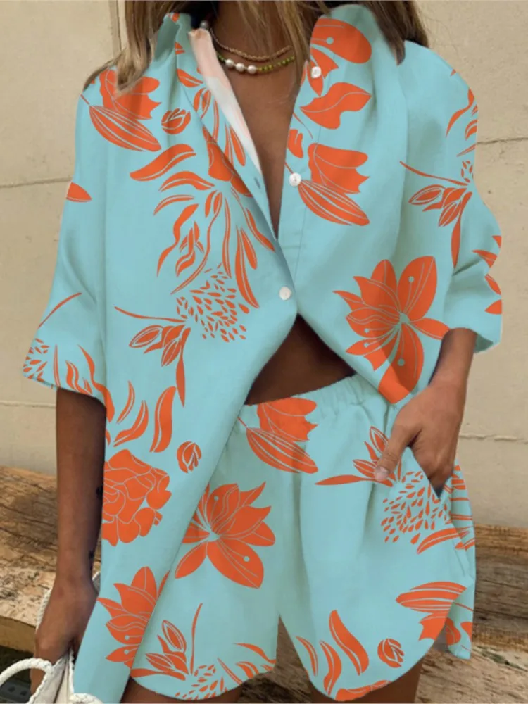 Two Piece Set For Women Summer Casual Print Short Sets Sleeve Shirts 2 Piece Fashion Loose 2 Peice Sets Womens Outfit Summer 
Two Piece Set For Women Summer Casual Print Short Sets Sleeve Shirts 2 Piece Fashion Loose 2 Peice Sets Womens Outfit Summer