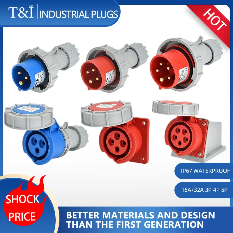 

Промышленная розетка 16A 32A 3P/4P/5P, электрический разъем IP67, водонепроницаемый, второго поколения, стыковое соединение 220 В 380 В