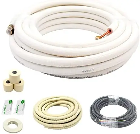 

Length Mini Split Line Set,1/4" 3/8" OD Copper Pipes Tubing and 3/8 White PE Thickened Insulated Coil with Flared Nuts f