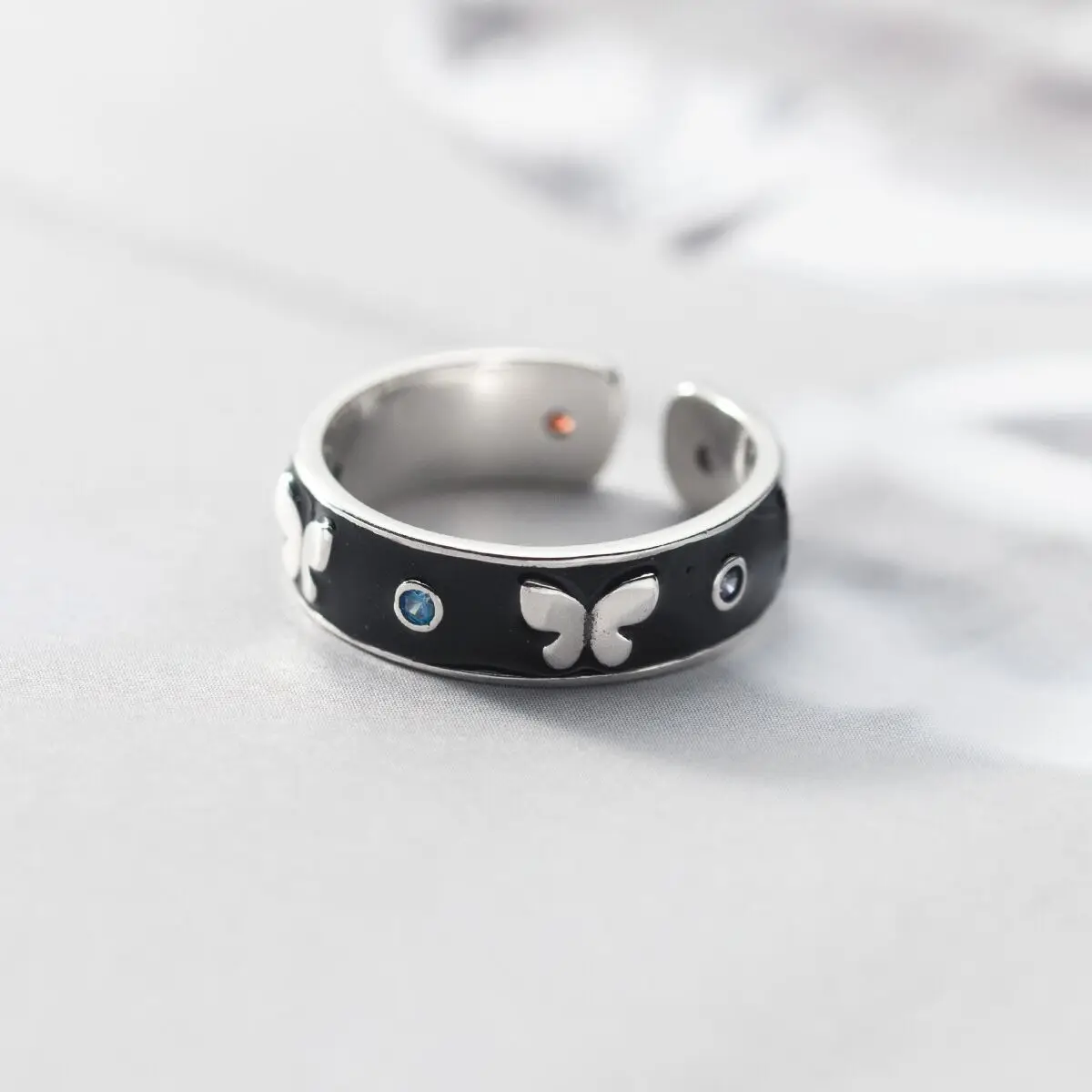 

Женское Винтажное кольцо Buterfly, уникальное черное регулируемое кольцо из стерлингового серебра 925 пробы для вечеринки, подарок на день рождения