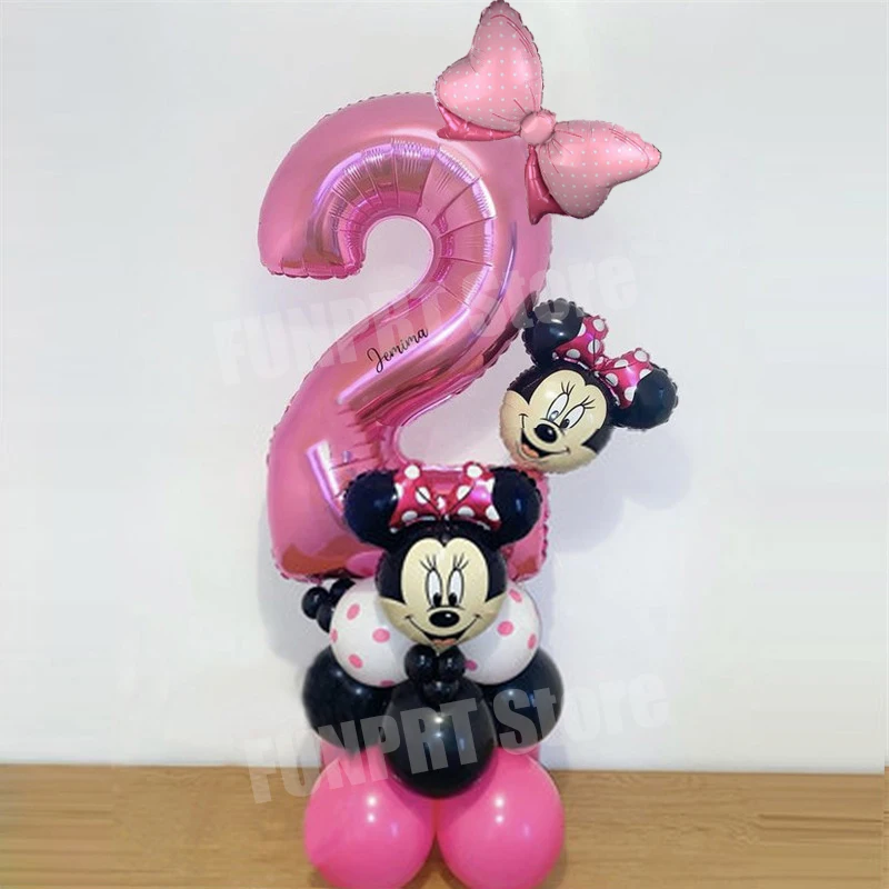 

23pcs Disney Minnie Mouse Head Foil Balloons 32inch Rose Number Ballons For Girls Kids Birthday Party Decors Baby Shower Globos
