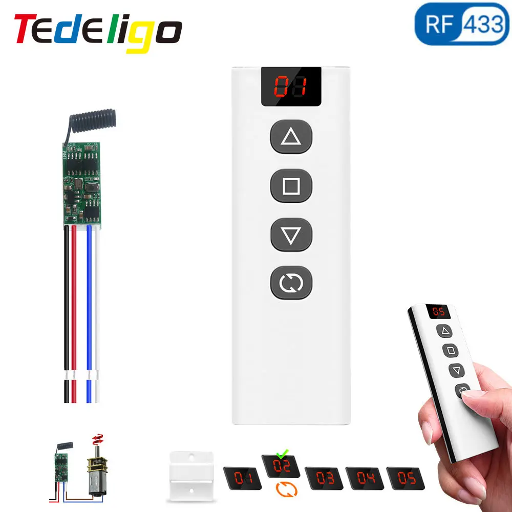 Tedeligo 433MHz Mini 12v Motor Remote Controller Switch and 5 Channel in 1 Remote,DC 3.6V 6V 18V Module,for Fan,DIY,Gate 
Tedeligo 433MHz Mini 12v Motor Remote Controller Switch and 5 Channel in 1 Remote,DC 3.6V 6V 18V Module,for Fan,DIY,Gate