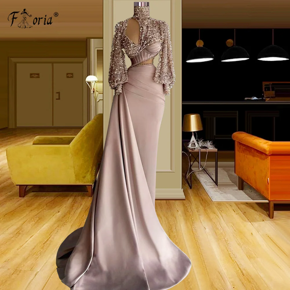 Vintage High Neck Long Lantern Sleeves Formal Evening Dress Cut-out Beads Sequins Satin Party Gown vestidos elegantes para mujer
Vintage High Neck Long Lantern Sleeves Formal Evening Dress Cut-out Beads Sequins Satin Party Gown vestidos elegantes para mujer