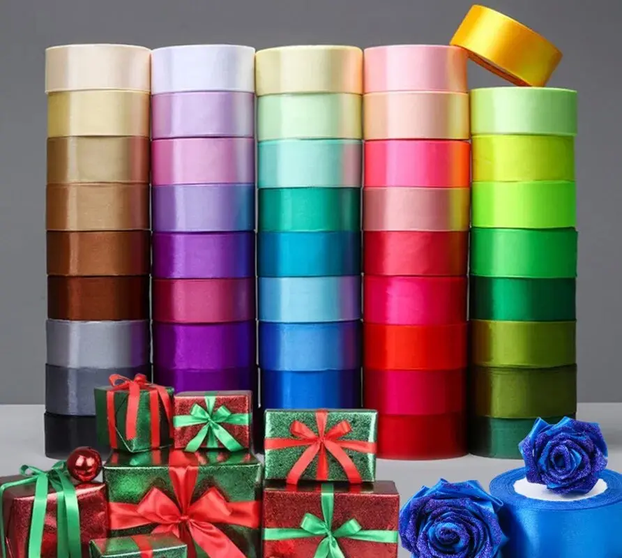 

25 Yards/Roll 4cm Satin Ribbons For Bow Knot Rose Flower DIY Handmade Gift Wrapping Christmas Wedding Festive Decoration Ribbon