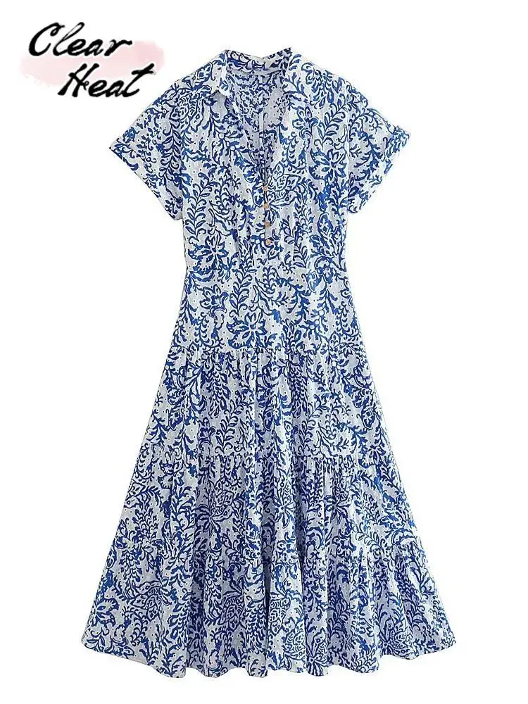 Women Embroidery Print Midi Shirt Dresses Sexy V-Neck Single-Breasted Short Sleeve Tierred Mid-Calf Robe Fashion Causal Vestidos
Women Embroidery Print Midi Shirt Dresses Sexy V-Neck Single-Breasted Short Sleeve Tierred Mid-Calf Robe Fashion Causal Vestidos