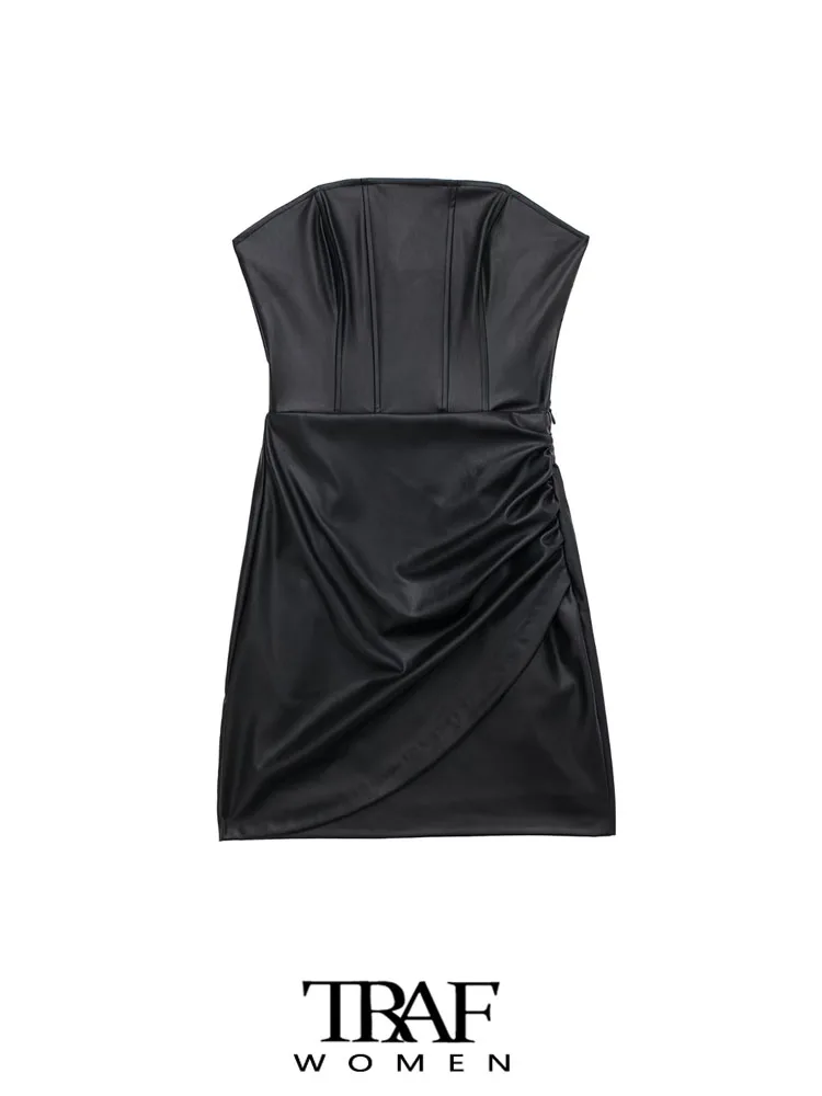 Платье-корсет из искусственной кожи с рюшами, без бретелек 
Платье-корсет из искусственной кожи с рюшами, без бретелек