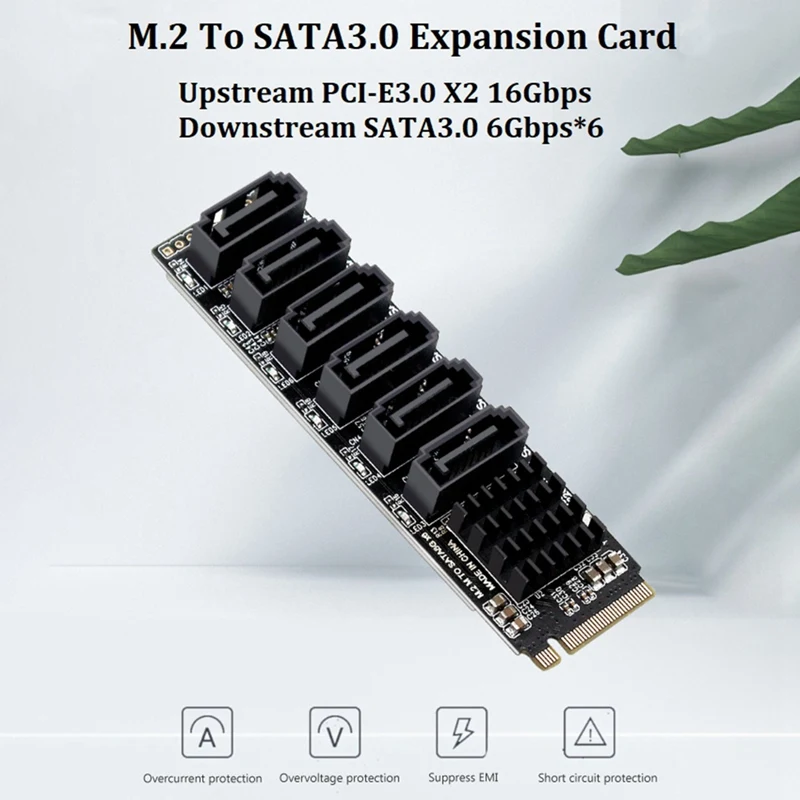 Плата расширения M.2 NVME на SATA3.0 M.2 MKEY PCI-E, Райзер-карта PCIE на SATA 6gpbsx6-порт, плата расширения ASM1166, поддержка функции PM, 2 комплекта 
Плата расширения M.2 NVME на SATA3.0 M.2 MKEY PCI-E, Райзер-карта PCIE на SATA 6gpbsx6-порт, плата расширения ASM1166, поддержка функции PM, 2 комплекта