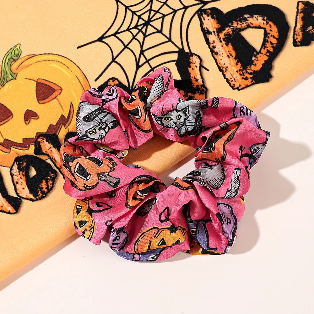 

Halloween Skull Bat Printed Hair Scrunchie Hair Band Elastic Ponytail Holder Fashion Hair Rope Ties Women Girls Hair Accessories