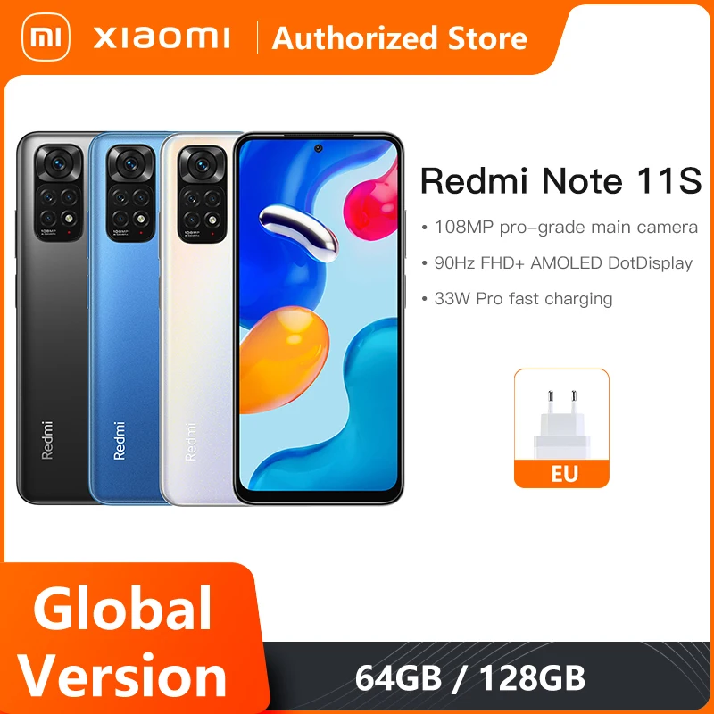 

Global Version Xiaomi Redmi Note 11S Smartphone 64GB/ 128GB Octa Core Helio G96 33W Pro Fast Charging 108MP Quad Camera