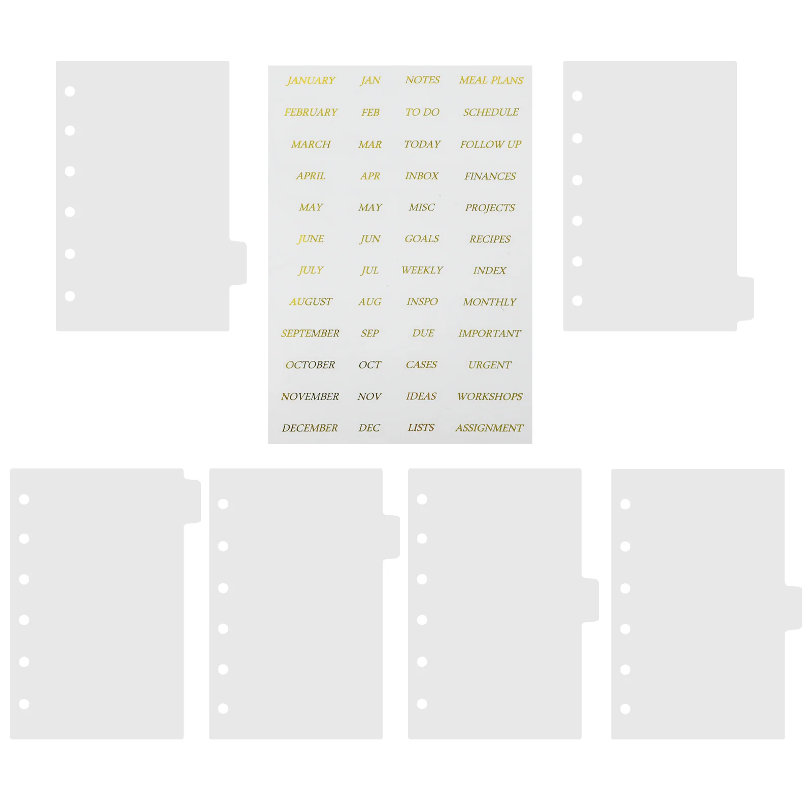 1 Set of Binder Dividers Transparent Binder Pages Dividers 6-rings Binder Dividers with Gold Stamping Stickers
1 Set of Binder Dividers Transparent Binder Pages Dividers 6-rings Binder Dividers with Gold Stamping Stickers