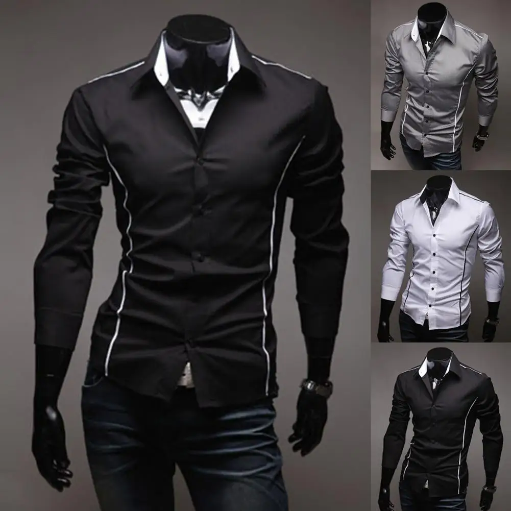 Men Shirt Contrast Colors Turn-down Collar Single-breasted Slim Spring Shirt For Work
Men Shirt Contrast Colors Turn-down Collar Single-breasted Slim Spring Shirt For Work