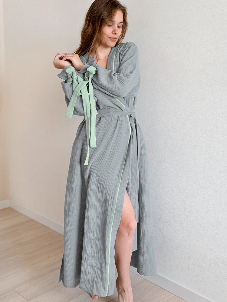 Linad Gray Robes For Women Cotton Long Sleeve Lace Up Bathrobe Female Casual 2022 Autumn Nightwear Sashes Chic Pajamas Solid
Linad Gray Robes For Women Cotton Long Sleeve Lace Up Bathrobe Female Casual 2022 Autumn Nightwear Sashes Chic Pajamas Solid