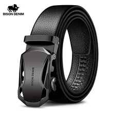 BISON DENIM Mens Belt Cow Leather Belts Brand Fashion Automatic Buckle Black Genuine Leather Belts for Men 3.4cm Width N71314