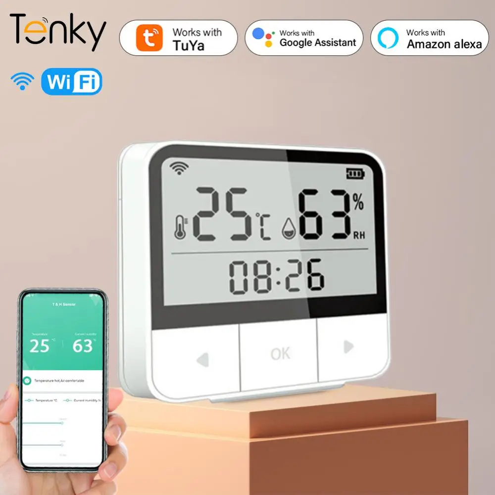 Датчик температуры и влажности Tenky Tuya Wi-Fi с ЖК-дисплеем, измеритель влажности и температуры в помещении, работает с Alexa/Google Assistant
Датчик температуры и влажности Tenky Tuya Wi-Fi с ЖК-дисплеем, измеритель влажности и температуры в помещении, работает с Alexa/Google Assistant
