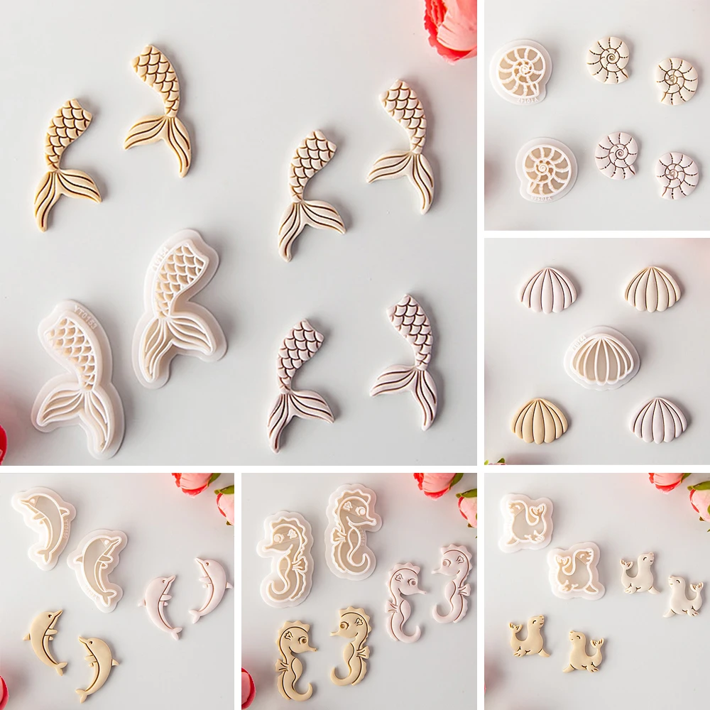 

Ocean Series Soft Pottery Polymer Clay Mold Fish Tail Shell Conch Shaped Earrings Cutting Die Jewelry Pendant Making Accessories