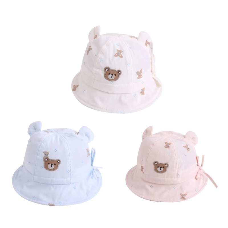 

Infant Hat Cartoon Bear Baby Bucket Hat Sunproof Soft Brimmed Hat Floppy Brim Fisherman Hats for Toddler 3-12Month GXMB
