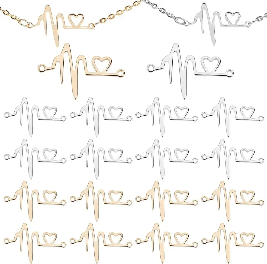 20pcs Pulse Heartbeat Charm Links Pendant 18K Gold Plated Dainty Charm Link Connector Love Heart Charms for DIY Valentine's Day
20pcs Pulse Heartbeat Charm Links Pendant 18K Gold Plated Dainty Charm Link Connector Love Heart Charms for DIY Valentine's Day
