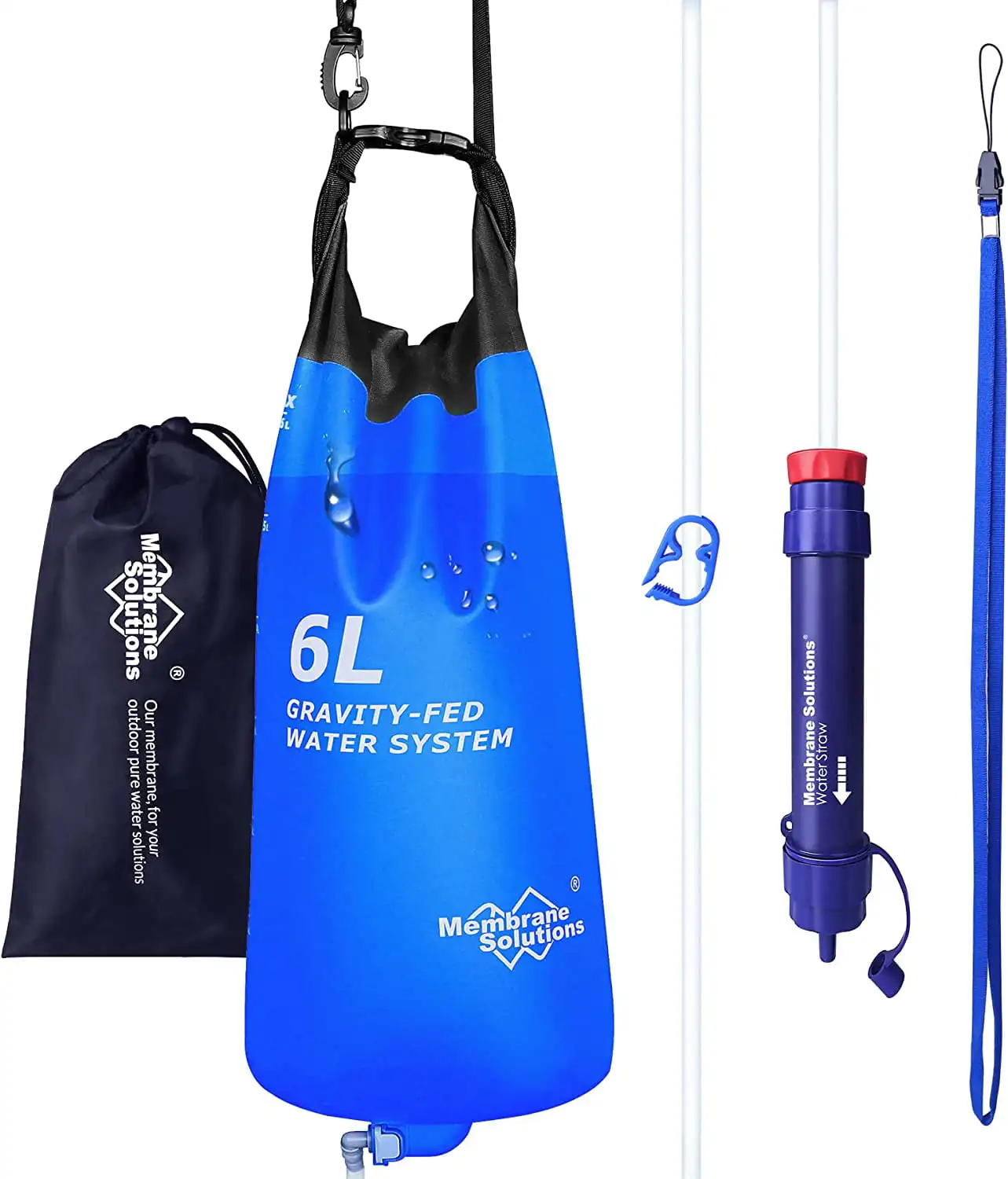 Gravity Water Filter, Camping Water Purifier System with 1.6 gal Water Storage Bag and 4 Stage 0.1 Micron Water Filter Straw for
Gravity Water Filter, Camping Water Purifier System with 1.6 gal Water Storage Bag and 4 Stage 0.1 Micron Water Filter Straw for