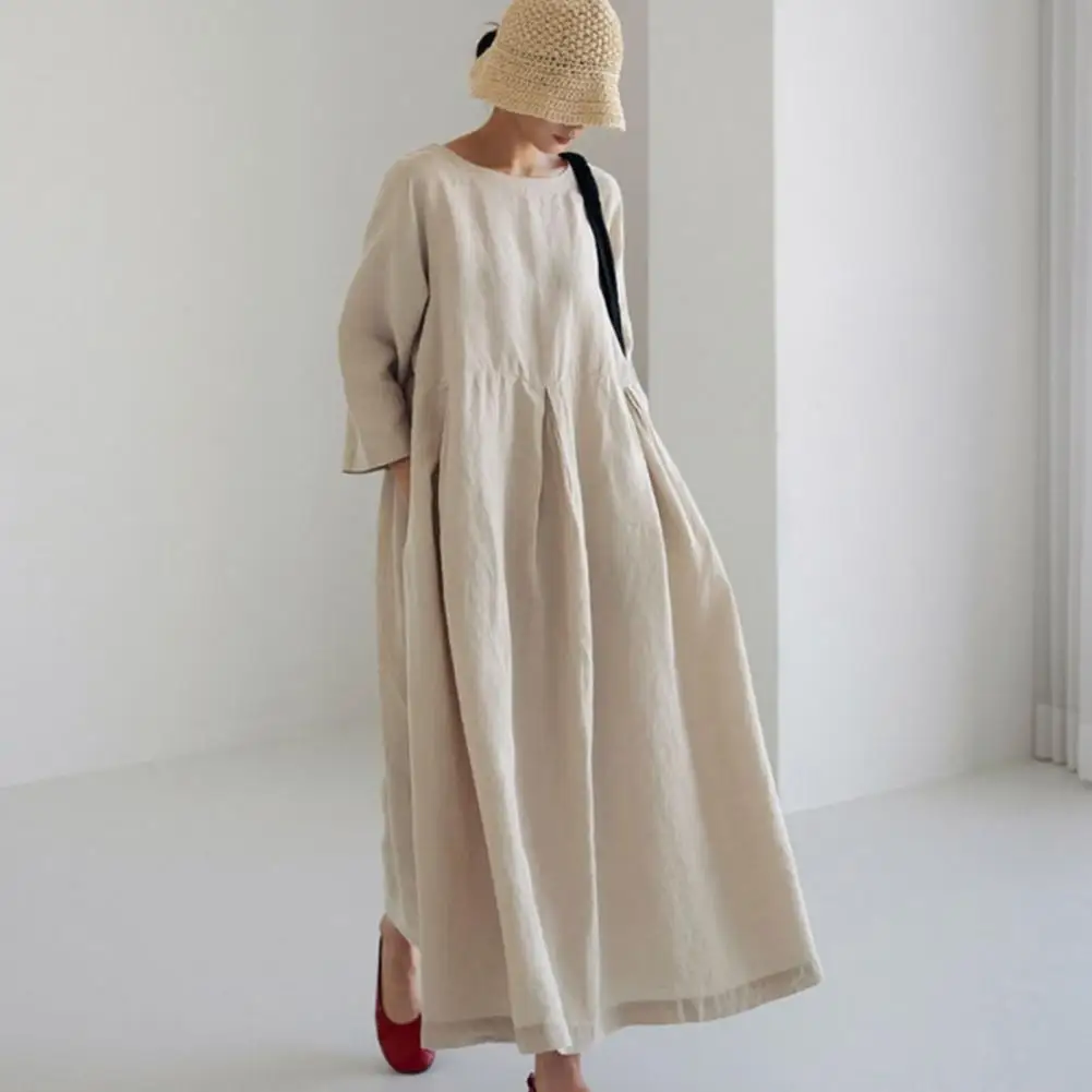 Women Maxi Dress O-neck Long Sleeve Side Pockets Dress Pleated Large Hem Solid Color Loose Autumn Dress Female Clothing
Women Maxi Dress O-neck Long Sleeve Side Pockets Dress Pleated Large Hem Solid Color Loose Autumn Dress Female Clothing