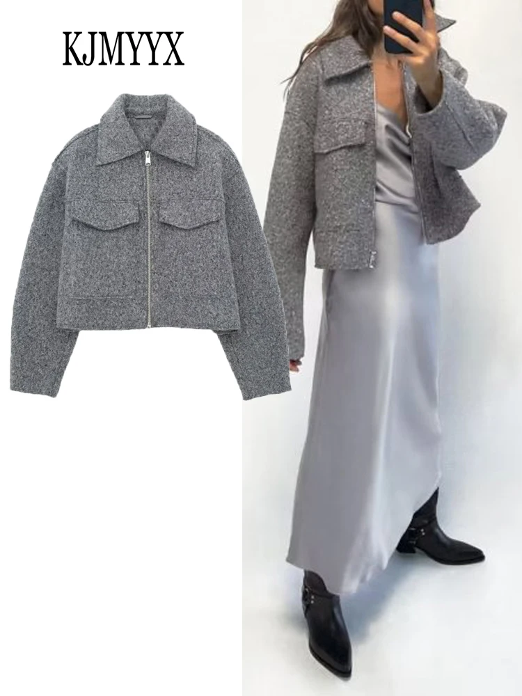 KJMYYX Осенняя женская короткая куртка с длинным рукавом пальто однотонные Модные Винтажные повседневные на молнии отложной воротник топы уличные наряды 
KJMYYX Осенняя женская короткая куртка с длинным рукавом пальто однотонные Модные Винтажные повседневные на молнии отложной воротник топы уличные наряды