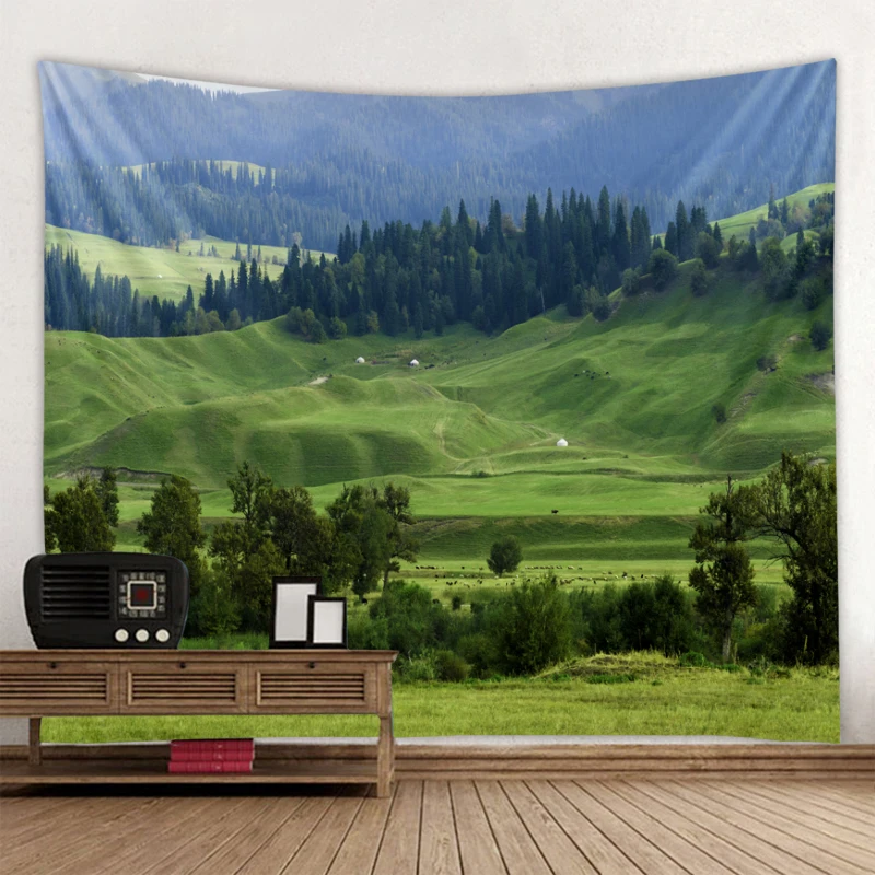 

Beautiful Scenery Tapestry Green Grassland Forest Alpine Wall Hanging Cloth Natural Landscape Home Bedroom Decor Tapestries