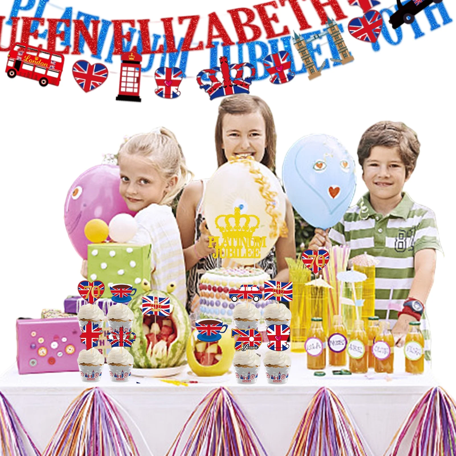 Union Jack Bunting Flag & Cupcake Toppers 6Pcs Queen Jubilee Cake Decorations Queen's 70th Platinums Jubilee Cake Decoration
Union Jack Bunting Flag & Cupcake Toppers 6Pcs Queen Jubilee Cake Decorations Queen's 70th Platinums Jubilee Cake Decoration