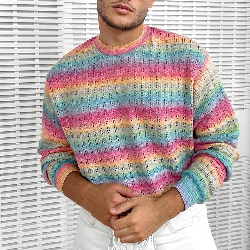 Casual Colorful Men Sweater Tops Fashion O Neck Long Sleeve Knitted Tops Pullover Male Autumn Hollow Jumper Knitting Streetwear 
Casual Colorful Men Sweater Tops Fashion O Neck Long Sleeve Knitted Tops Pullover Male Autumn Hollow Jumper Knitting Streetwear