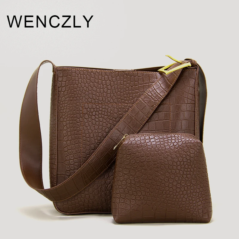 

Сумка-тоут WENCZLY для женщин, роскошная дизайнерская сумка через плечо и кошелек, новинка 2023 года, винтажная сумка через плечо из полиуретана с крокодиловой отделкой