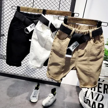 Solid Colors Kids Trousers Girls Clothes Children Pants for Baby Boys Shorts Size: 90~130 Summer White,Black,Brown,Khaki ( Belt
