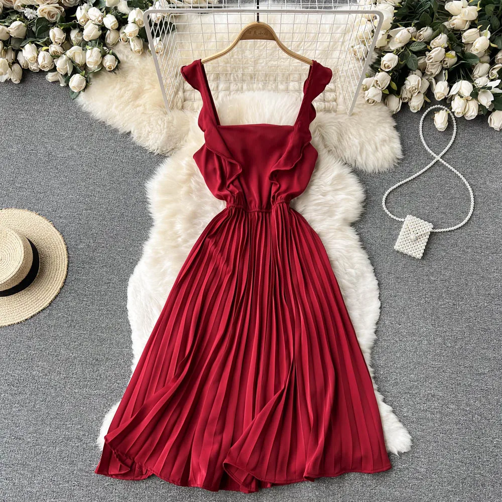Super Fairy Temperament Ruffled Square Neck Strap Dress Seaside Holiday Dress Waist A-line Dress Large Swing Medium Length Dress
Super Fairy Temperament Ruffled Square Neck Strap Dress Seaside Holiday Dress Waist A-line Dress Large Swing Medium Length Dress
