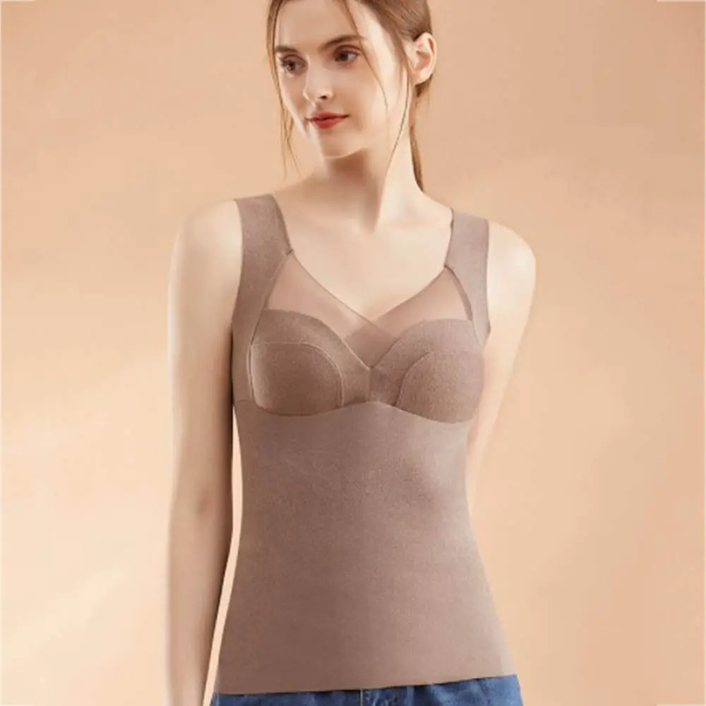 

Accessories With Bra Solid Color Korean Style Bottoming Shirt German Fleece Tanks Women Vest Self Heating Undershirts