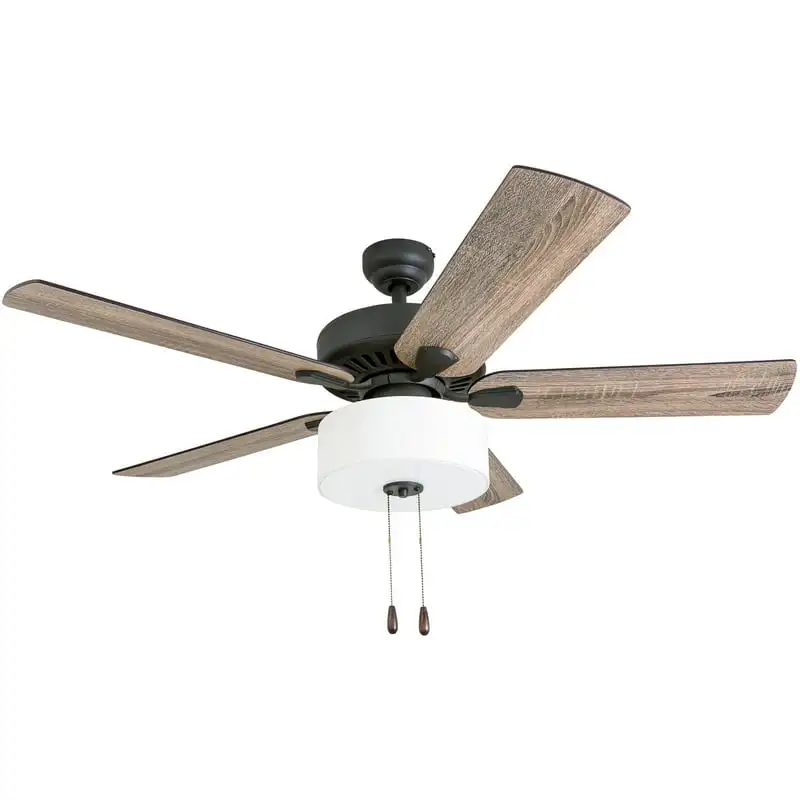 

Ridge 52" Bronze Farmhouse Ceiling Fan with 5 Blades, Linen Drum Shade, Pull Chains & Reverse Airflow