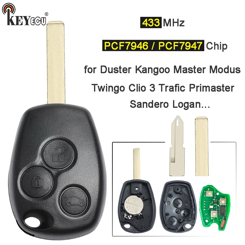 KEYECU 433MHz PCF7946 PCF7947 Chip Remote Key Fob for Renault Duster Kangoo Master Modus Twingo Clio 3 NE72 VA2 Blade
KEYECU 433MHz PCF7946 PCF7947 Chip Remote Key Fob for Renault Duster Kangoo Master Modus Twingo Clio 3 NE72 VA2 Blade