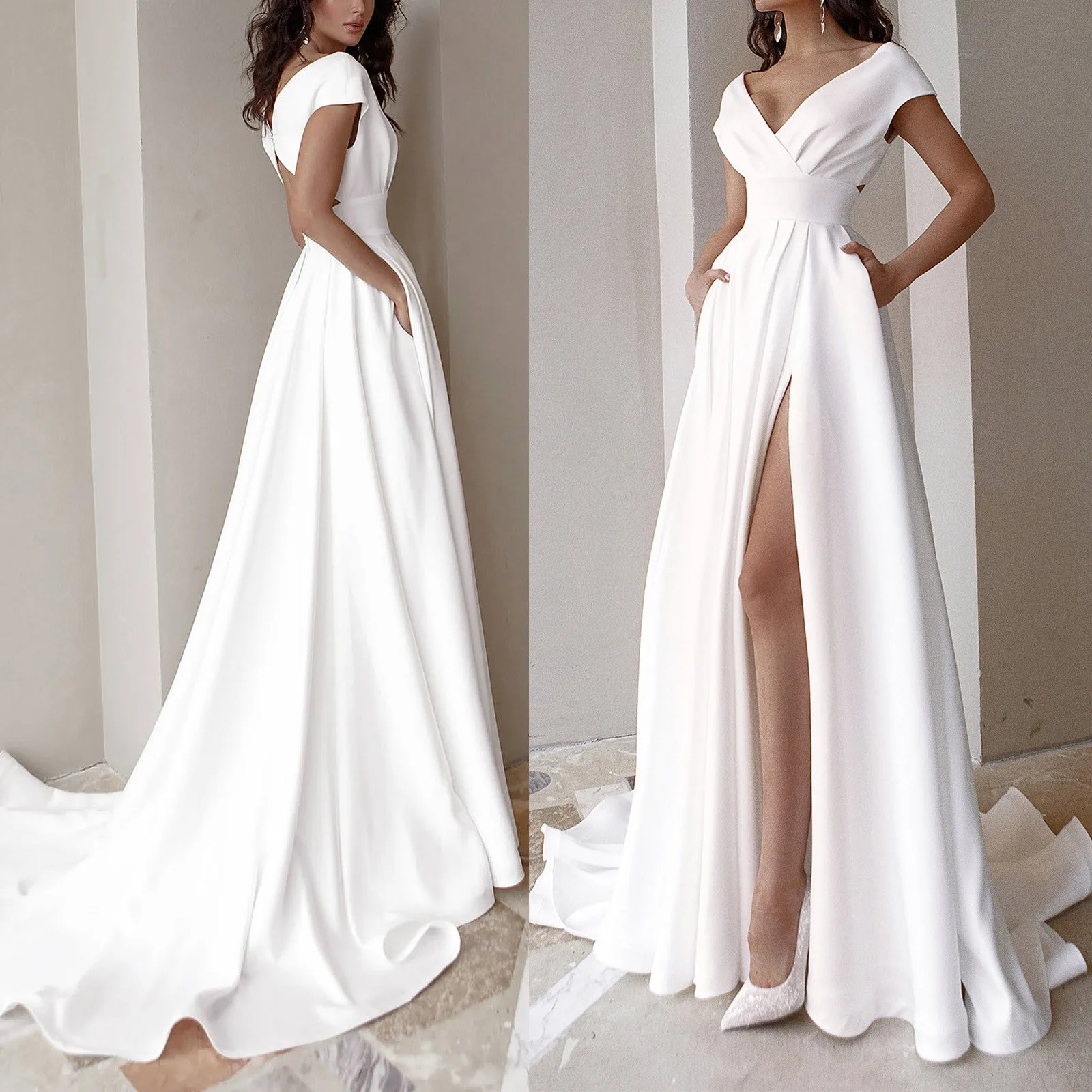 Ladies White V Neck Long Dress Evening Dress Formal Dress Cocktail Dresses Elegant
Ladies White V Neck Long Dress Evening Dress Formal Dress Cocktail Dresses Elegant