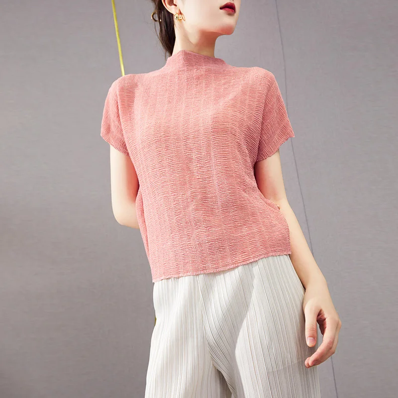 Miyake Pleated Tops For Women 45-75kg 2022 New Summer Half Turtleneck Short Sleeved Solid Color Stretch Loose T-Shirts Female
Miyake Pleated Tops For Women 45-75kg 2022 New Summer Half Turtleneck Short Sleeved Solid Color Stretch Loose T-Shirts Female